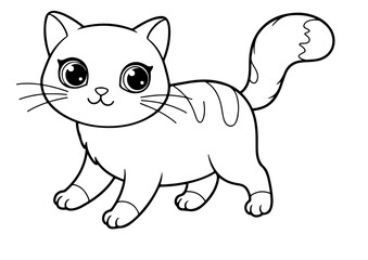 Obraz premium cat cartoon outline for coloring page, vector line art black and white illustration, white background 