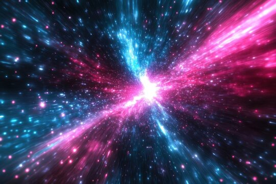 Enter Space and Time through a portal with Neon cosmic star burst theme