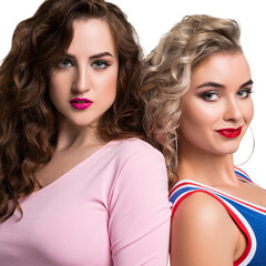 Makeup styles on two models showcasing playful expressions and vibrant looks