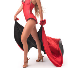 Expressive dancer showcases vibrant costume in dynamic pose