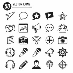 Black Social Media & Chat Icons – Vector Line Set
