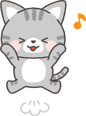 笑顔で跳び上がるネコ