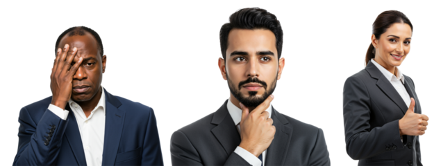 Diverse Group of Professionals in Business Attire Expressing Various Emotions