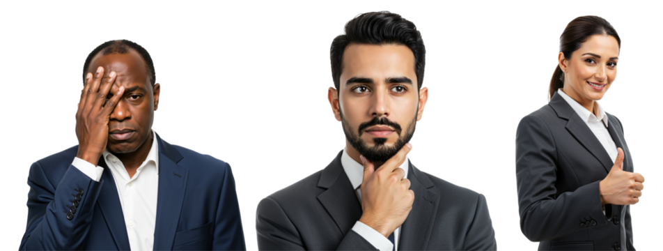 Diverse Group of Professionals in Business Attire Expressing Various Emotions