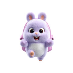 Adorable 3D Render of a Happy Purple Bunny Rabbit in a Pink Backpack