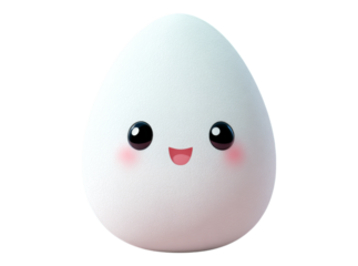 Adorable happy white egg cartoon character 3d render, On Transparent Background, Png