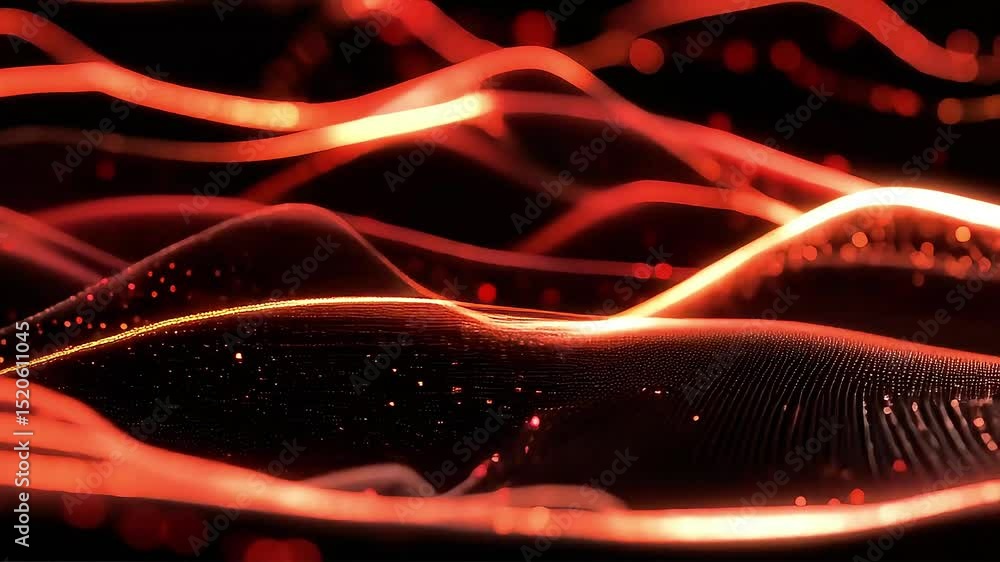 Poster abstract red energy waves: glowing particle motion