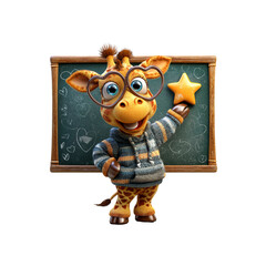 Adorable Giraffe Teacher with Chalkboard and Star