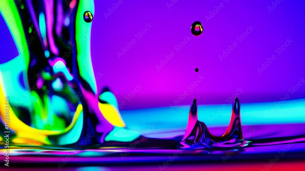 Poster liquid splash with vibrant colors creating abstract forms and dynamic fluid motion