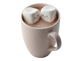Cute marshmallows in a cozy mug of hot chocolate, On Transparent Background, Png