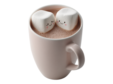 Cute marshmallows in a cozy mug of hot chocolate, On Transparent Background, Png