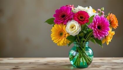 flowers in a green translucent vase