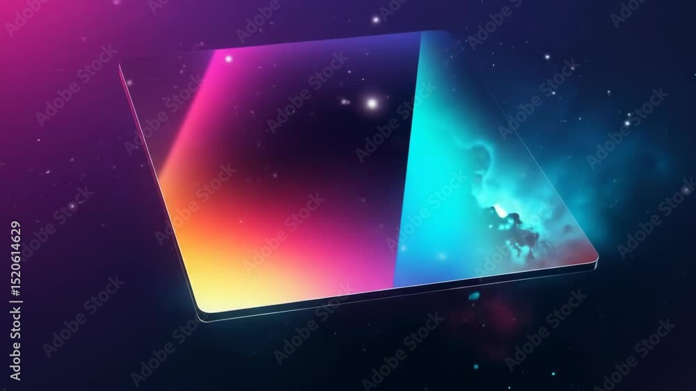 Poster abstract colorful tablet design with cosmic background and glow