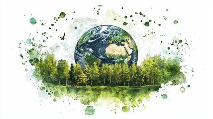 Lush green forest scene with earth in the background.