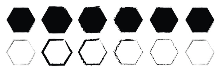 set of grunge polygon and hexagon photo frame icon. grunge photo frame on white background. Vector Illustration . EPS 10 .