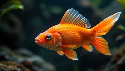 Fototapeta premium orange fish with flowing fins in water