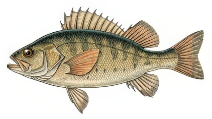 Obraz premium Detailed vintage fish print showing realistic scale texture and fin details, ideal for heritage branding.