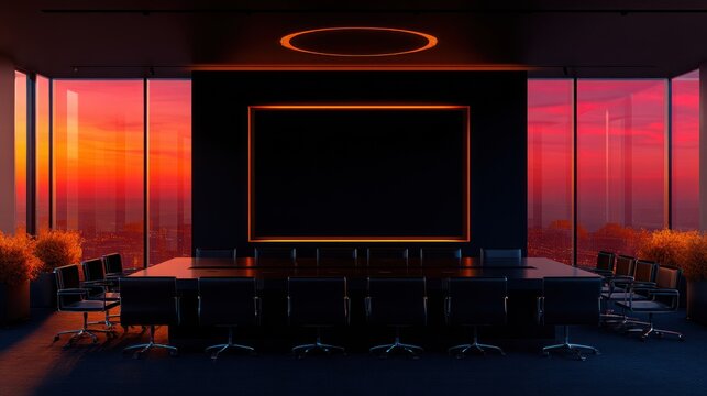Modern conference room at sunset