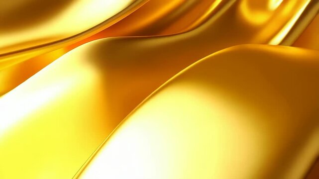 Abstract golden silk background with flowing shapes and folds catching light creating smooth dynamic shadows
