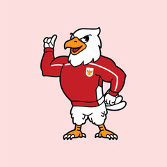 White Eagle or Garuda wearing red football jersey vintage retro mascot character pose and celebration. Fit for team branding, merchandise, event graphics, or promotional material.