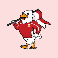White Eagle or Garuda wearing red football jersey vintage retro mascot character pose and celebration. Fit for team branding, merchandise, event graphics, or promotional material.