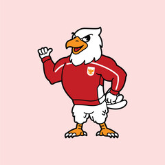 White Eagle or Garuda wearing red football jersey vintage retro mascot character pose and celebration. Fit for team branding, merchandise, event graphics, or promotional material.