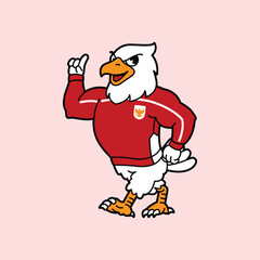 White Eagle or Garuda wearing red football jersey vintage retro mascot character pose and celebration. Fit for team branding, merchandise, event graphics, or promotional material.