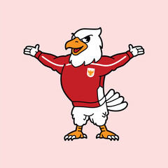 White Eagle or Garuda wearing red football jersey vintage retro mascot character pose and celebration. Fit for team branding, merchandise, event graphics, or promotional material.