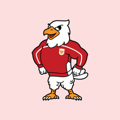 White Eagle or Garuda wearing red football jersey vintage retro mascot character pose and celebration. Fit for team branding, merchandise, event graphics, or promotional material.