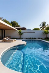 pool with curved design and water surface, minimal style