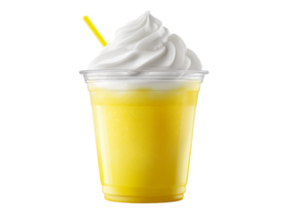 Refreshing yellow smoothie topped with whipped cream, On Transparent Background, Png