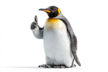 Fototapeta premium a penguin with a finger up in a white background