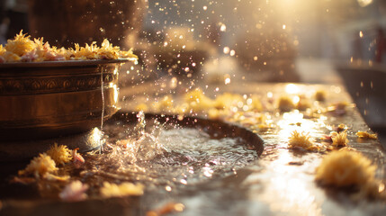 Festival Maha Shivaratri, ritual purification with water and flowers at a Shiva temple during Maha Shivaratri, Ai generated images