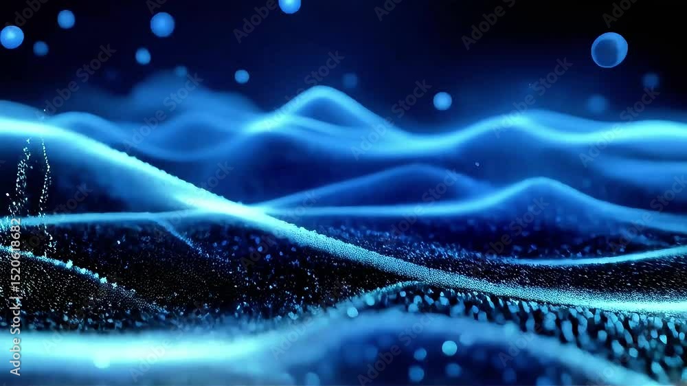 Poster Abstract Blue Particle Waves: Dynamic 3D Animation