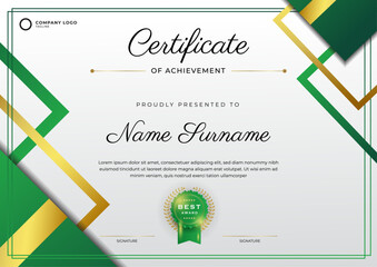 Elegant minimalism green and gold certificate template