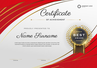 Elegant red and gold certificate template