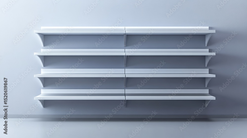 Poster empty retail rack with multiple adjustable white shelves in a 3d-rendered mockup for store display a
