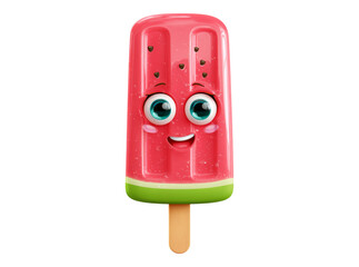 Happy watermelon popsicle cartoon character summer fun, On Transparent Background, Png