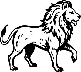 Vintage Lion Illustration A Woodcut Style Icon or Mascot in Black Red Green Blue Yellow Cyan and Magenta on Grayscale Background