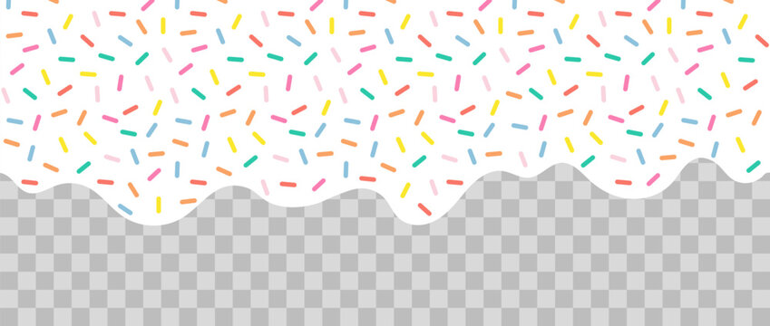 Fototapeta Simple Sprinkle pattern. Liquid icing and creamy glaze pattern. White soft ice cream, splashes of sweet candies. Vector Illustration.
