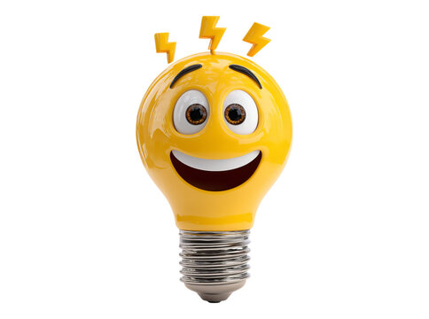 Happy lightbulb emoji bright idea innovation concept, On Transparent Background, Png