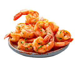 Fried shrimp in a plate on transparent background 