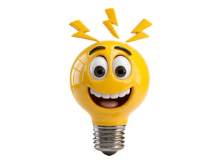 Happy lightbulb emoji idea innovation inspiration creativity, On Transparent Background, Png
