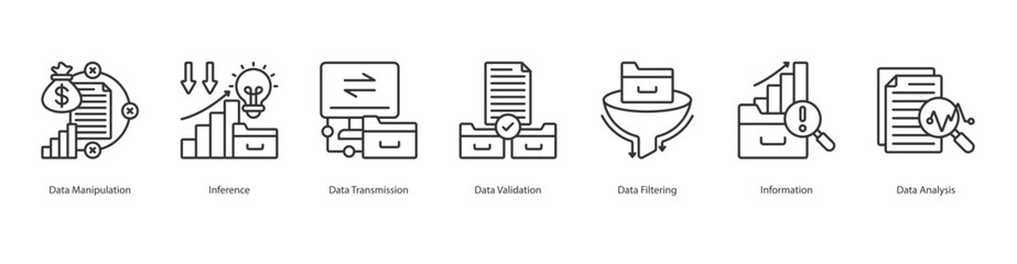 Data Manipulation banner web icon set vector illustration concept with icon of data manipulation, inference, data transmission, data validation, data filtering, information, data analysis