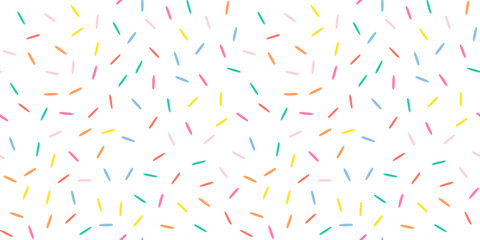 Simple Sprinkle Pattern. Donut glaze background. Small dashes in Rainbow colors. Vector Illustration in scandinavian style.