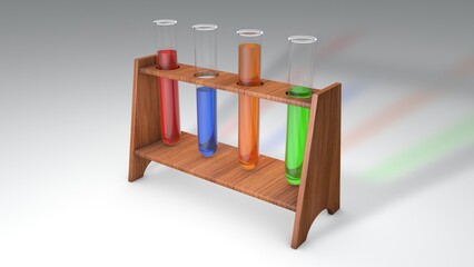 4 test tubes in a wood stand