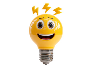 Happy lightbulb emoji idea innovation inspiration bright, On Transparent Background, Png