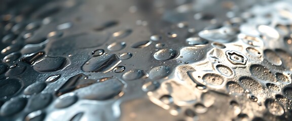 close up of water droplets on a metal surface