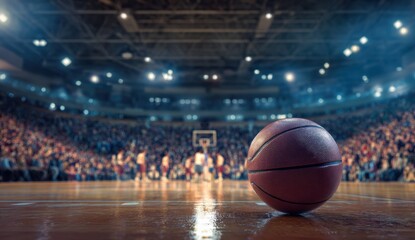 Basketball on court at stadium event