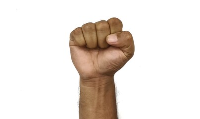 front view of men clenched fist, punch, fighting, isolated on white background